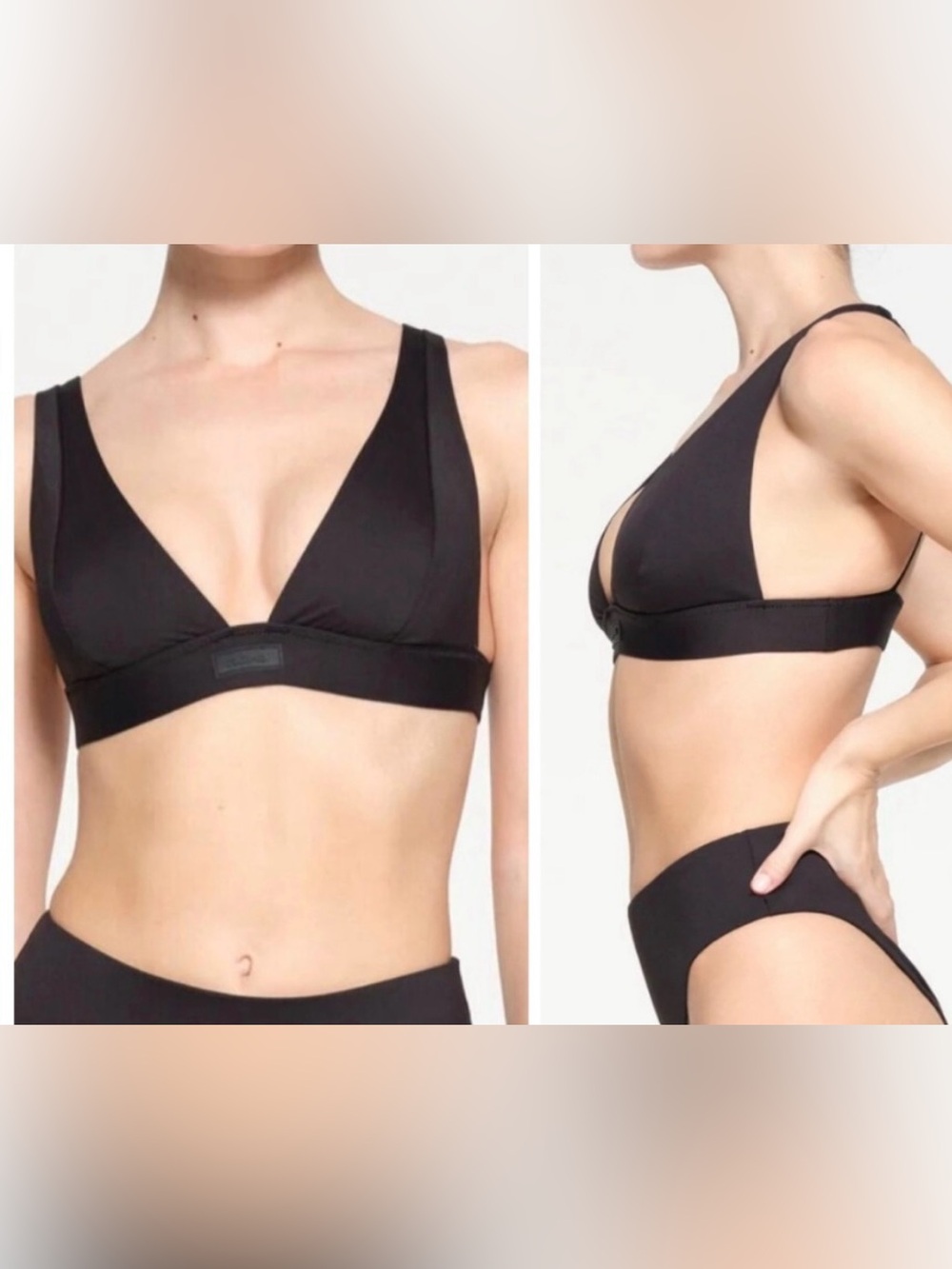 SKIMS Fixed Triangle Bikini Top Sz L - Onyx - Signature Swim NWT